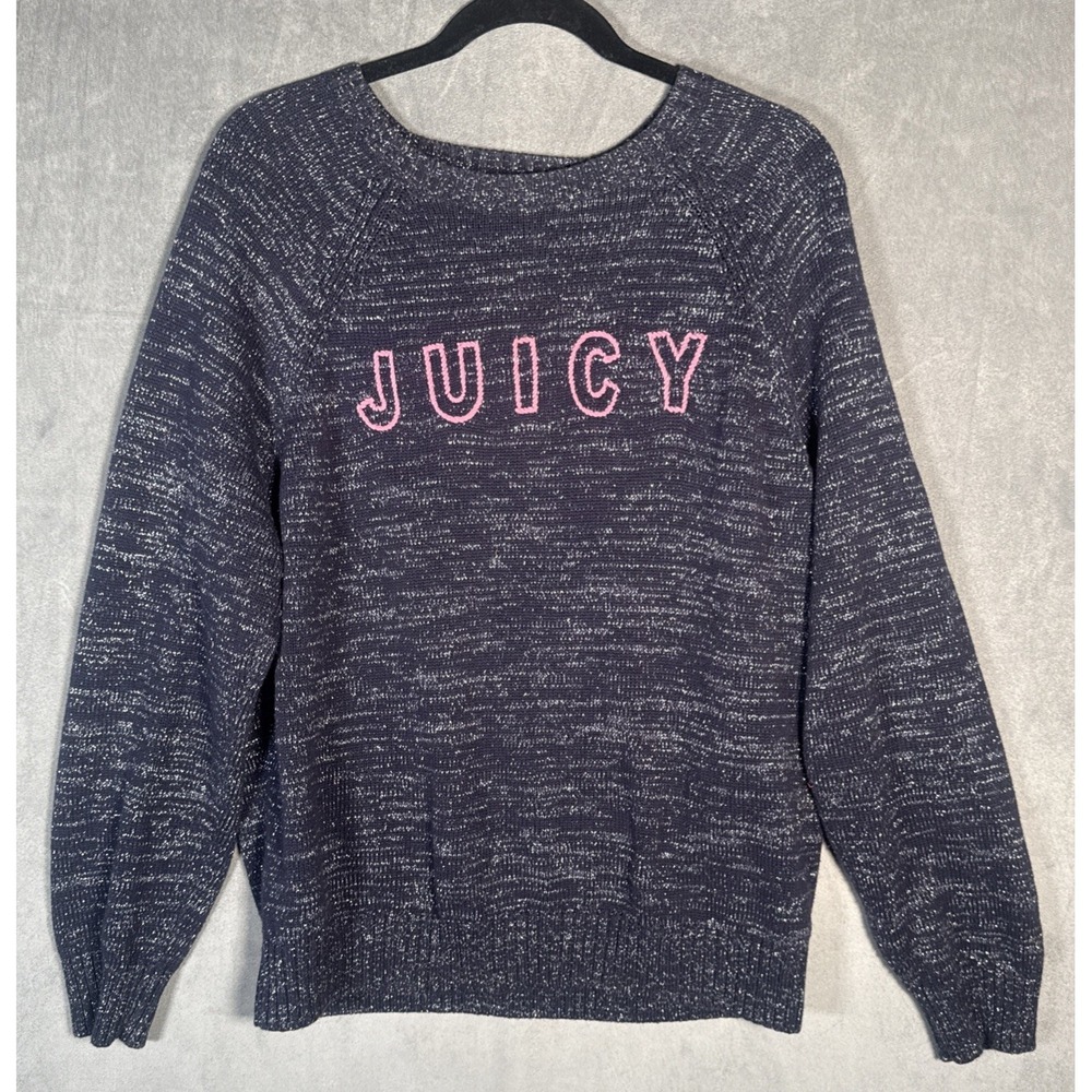 Juicy Couture Juicy Logo Regal Sparkle Pullover Size Large Navy Pink